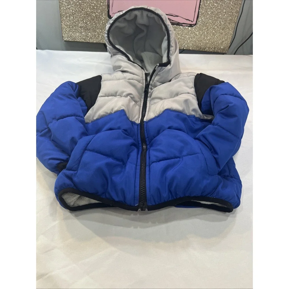 Jumping Beans Little Boys Blue Puffer Hoodie Jacket Size 5t Warm Packable Hangin